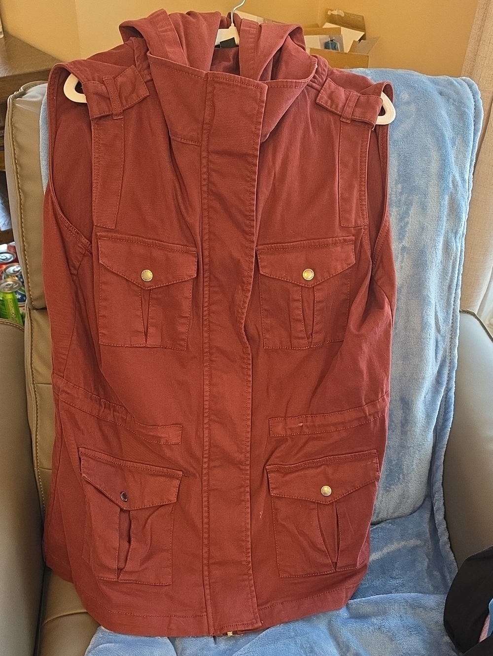 Tinsel Sleeveless Hooded Utility Vest in Rust